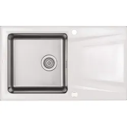 Neuesbad Granit-Edelstahlspüle 860x500x220, Alabaster, mit Raumsparsiphon NB1DEZSRA1131