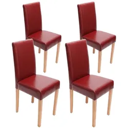 Chefgastro 4er-Set Esszimmerstuhl Stuhl Küchenstuhl klassisch und zeitlos | HxBxT 90x43x56cm | Sitzhöhe 45cm | Leder | Rot helle Beine