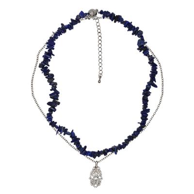 Kette mit Anhänger STEUER "Set Lapislazuli-Splitterkette und Kette mit Anhänger", blau, Halsketten, Damen, 49cm, Metall, L: 49