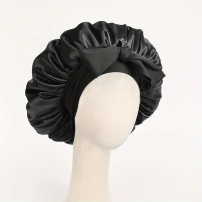Adjustable Satin Sleep Hair Bonnet Premium Satin Hair Protection Cap black