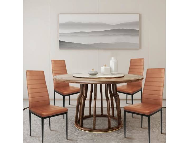 Chaises de salle à manger OHMG - Lot de 6 - Lignes horizontales - Marron