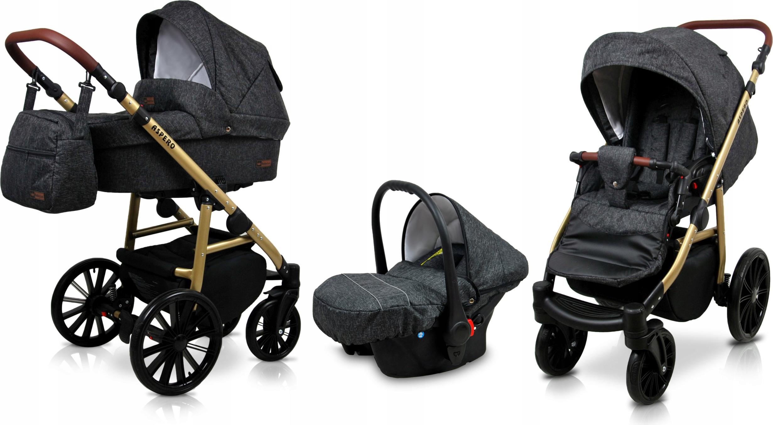 BabyLux Aspero | 3in1 Kinderwagen Set | Black Flex | Kombikinderwagen | Kinderwagenset | Buggy