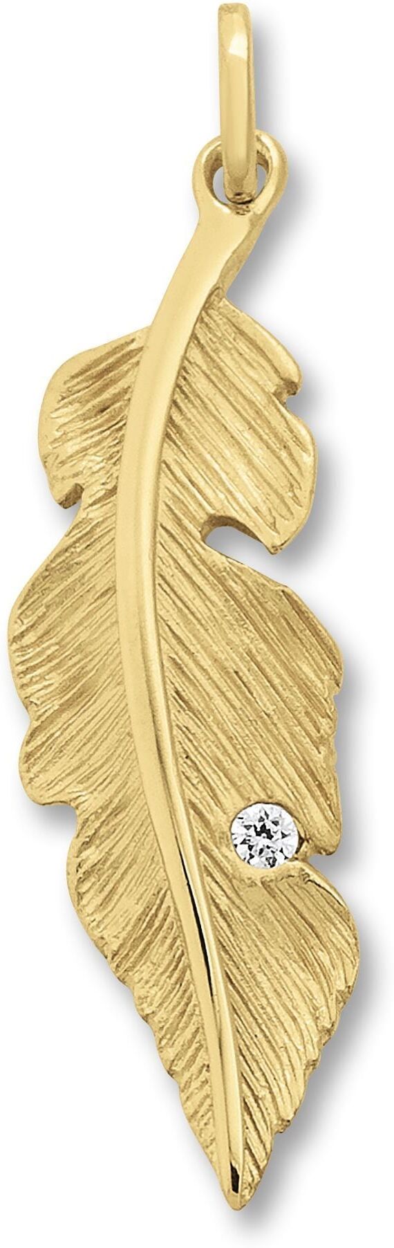 Kettenanhänger ONE ELEMENT "Zirkonia Feder Anhänger aus 333 Gelbgold", gold, Schmuckanhänger, Mädchen, Gelbgold 333 Gold, Gelbgold 333, Gold, Kettenanhänger, edles Design – modisch & dezent zugleich