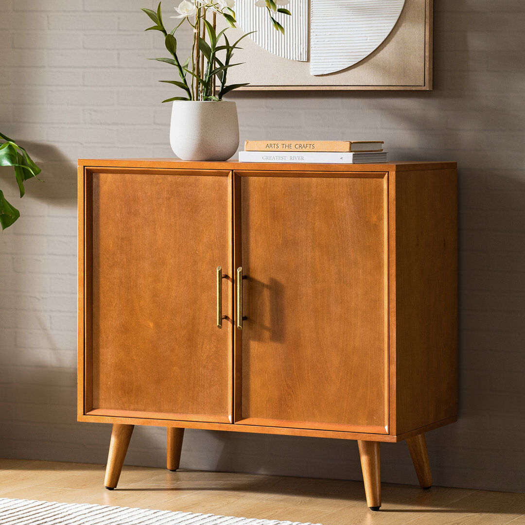 Rosalind Wheeler Anita Mid-Century Modern 2-Door Solid Wood Accent Cabinet With Adjustable Shelves And Cable Management Acorn 81.28cm H X 81.28cm W X 40.01cm D
