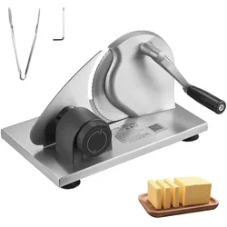 VEVOR Manueller Brotschneider, Käseschneider mit einstellbarer Schnittstärke (0–15 mm), handbetriebener Brotschneider mit mikrogezahnter Edelstahlklinge für Küche, Bäckerei und Partys