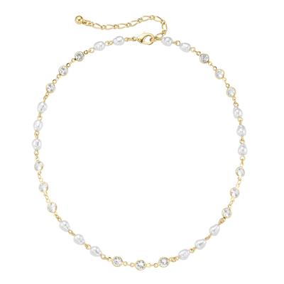 Collier FIRETTI "Schmuck Geschenk Halsschmuck Halskette", gold (gelbgoldfarben, kristallweiß, weiß), Halsketten, Damen, Messing Perlen, L: 52, Messing, Perlen, Collier, mit Kristallstein - mit Kunststoffperle