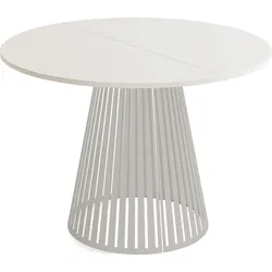 ESSTISCH Naro rund ausziehbar mit Lamellen-Metallgestell in Grau-Beige, Grau-Beige 120-200/120/76 cm
