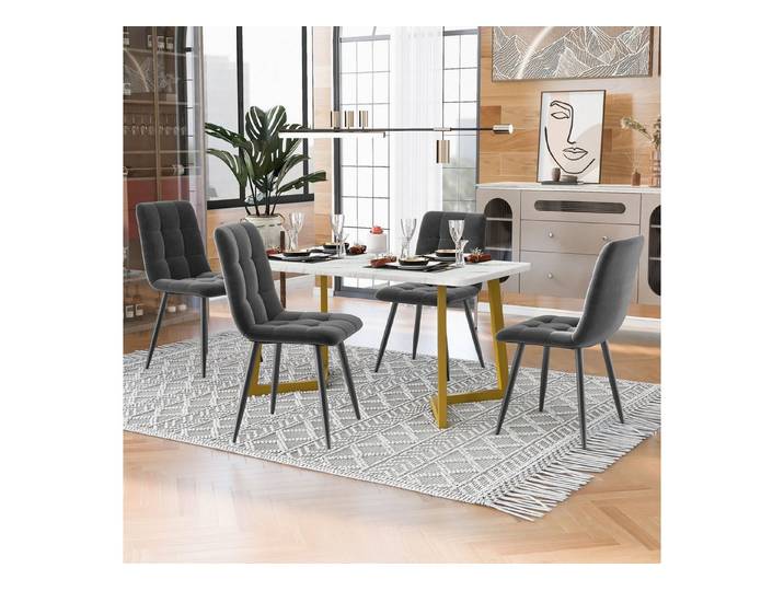 IDEASY Essgruppe 117cm Esstisch mit 4 Stühlen Set, Golden Tischbeine, Rechteckiger Esstisch