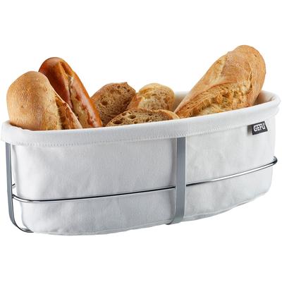 Brotkorb GEFU "BRUNCH oval", weiß, B:15cm H:11,5cm L:33,5cm, Baumwolle, Edelstahl, Lebensmittelaufbewahrungsbehälter, Brotkorb, perfekt für Brot & Brötchen