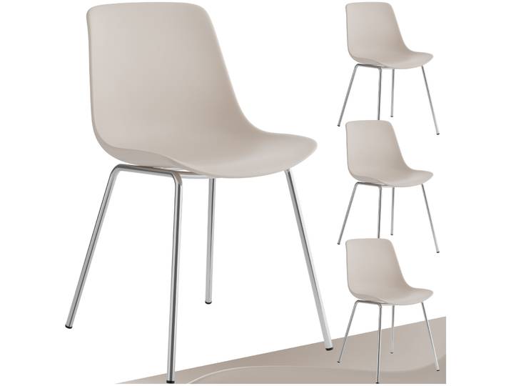 Kunststoffstühle Mave, ergonomisch, 120 kg - taupe/chrom, 4er Set