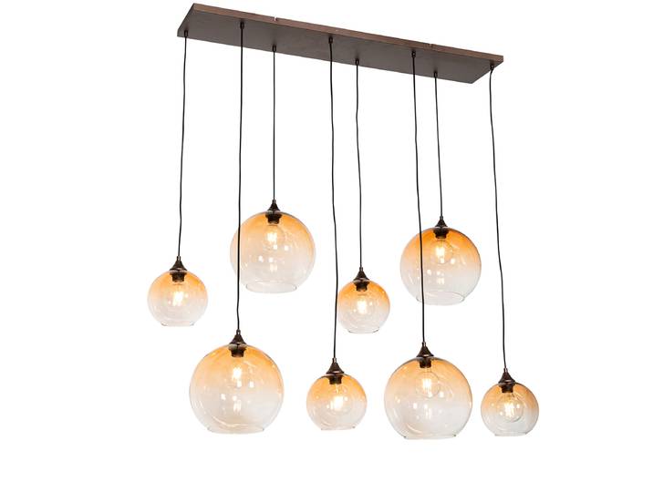 Smart hanglamp donkerbrons met amber glas 8-lichts incl. 8 Wifi