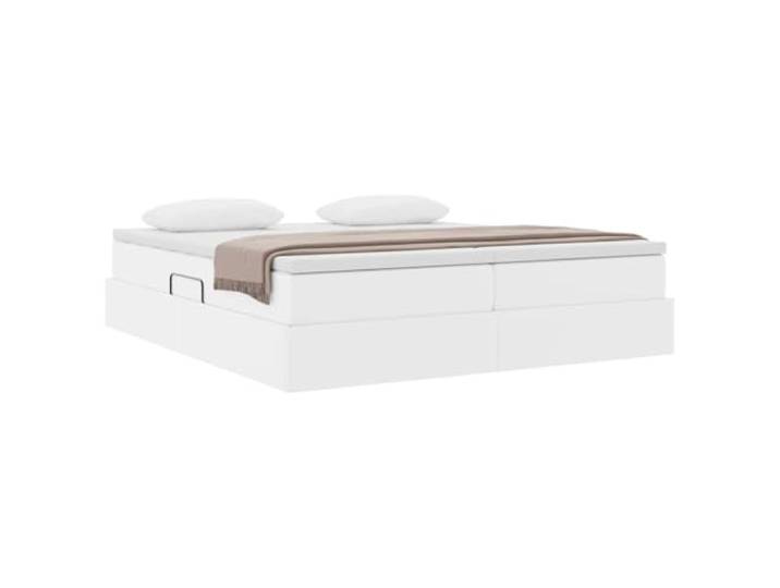 KTHLBRH Boxspringbett weiß 180 x 200 cm mit Matratze Hydraulisches Heben, Kunstleder, Schaumstoff und Taschenfedern, mittlere Härte