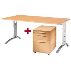 OTTO Office Premium Möbel-Set »Otto Office Line II« 2-teilig, Schreibtisch mit C-Fuß braun