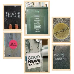 POSTER Set Mit 6 Inspirierende Straßensätze Urban Art A3 & A4 Rahmen Aus Hellem Holz