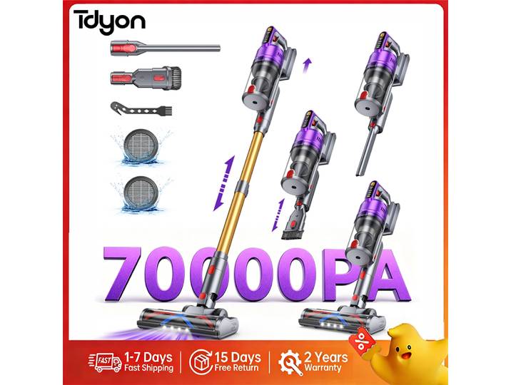 Aspirateur sans fil Tdyon Nova 70000PA 680W, autonomie de 75 minutes, batterie amovible, autoportant, recharge mural