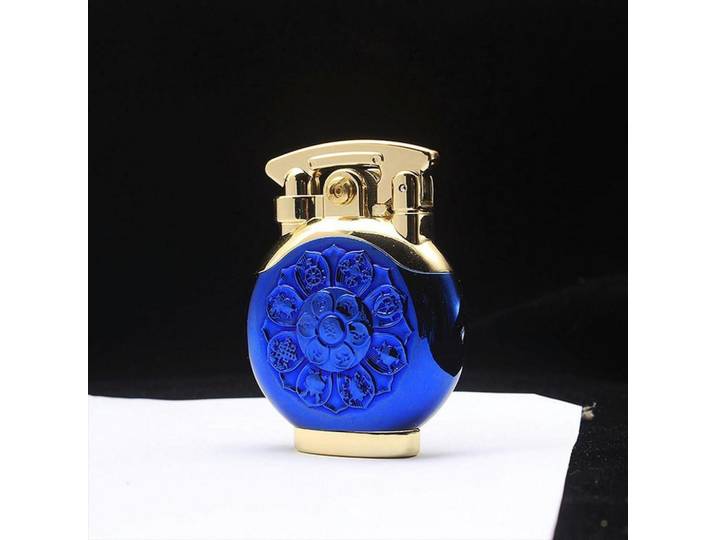 Feuerzeug Vintage Blau Winddicht Rotierende Zündung, Mehrfarbig, Metall, 4x1.2x7 cm, Küchenzubehör, Küchenhelfer