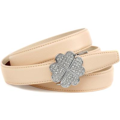 Ledergürtel ANTHONI CROWN, Damen, Gr. 75, beige, Leder, Glitzer, unifarben, festlich, Gürtel Ledergürtel, mit filigraner Schließe in Kleeblattopik