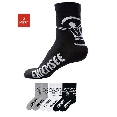 Freizeitsocken CHIEMSEE "Herren Alltagssocken, Sportsocken, Baumwolle", Gr. 39-42, schwarz-weiß (weiß, schwarz, grau), Baumwolle, Baumwollmischung, Elasthan, Polyamid, meliert, elastisch, Socken, in pflegeleichter Markenqualität