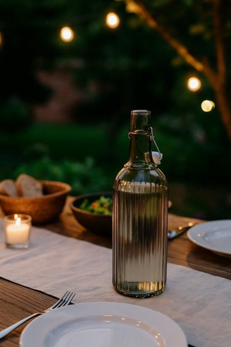 SnelShoppen Elegante Glazen Fles met Airtight Sluiting en Groefpatroon, Matte Zwarte Kleur, 1 Liter