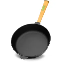 BRIZOLL Gusseisenpfanne 28cm Gußeisenpfanne 55mm hoch mit Holzgriff Pfanne aus Gusseisen
