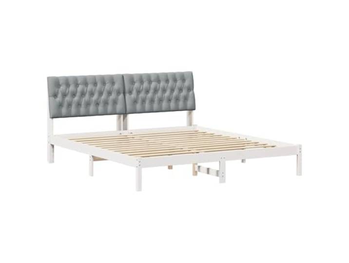 PUGYNBK Bettgestell aus Kiefernholz, 180 x 200 cm Mit grauem Kopfteil, Leisten, ohne Lattenrost, Beine aus Massivholz