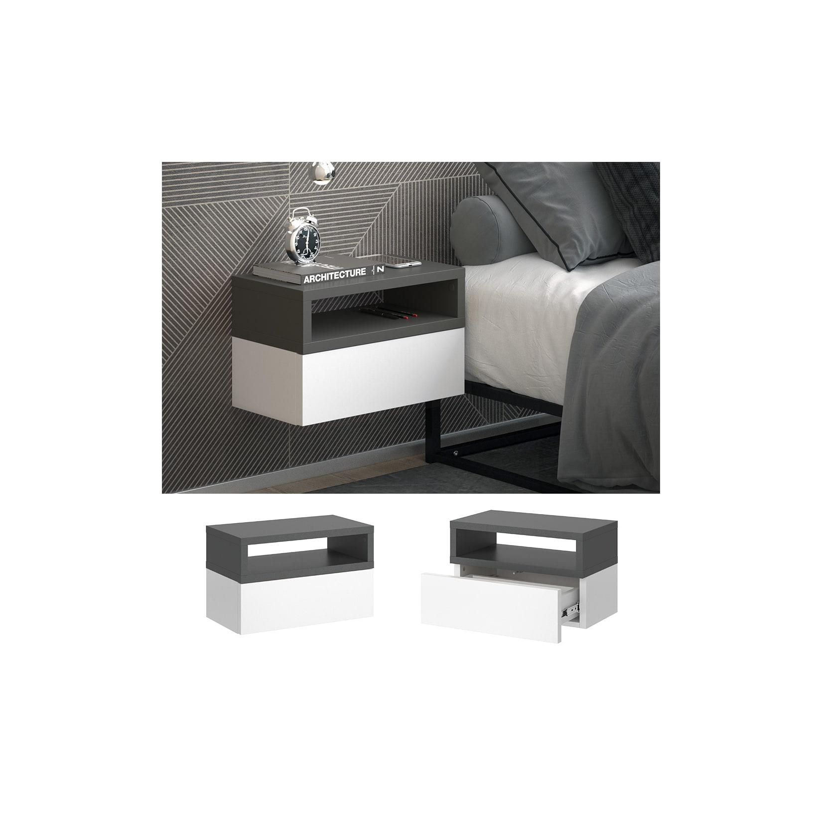 Vicco hängender Nachttisch Urbano, 45x28cm, Weiß Anthrazit, Kommode mit Schublade