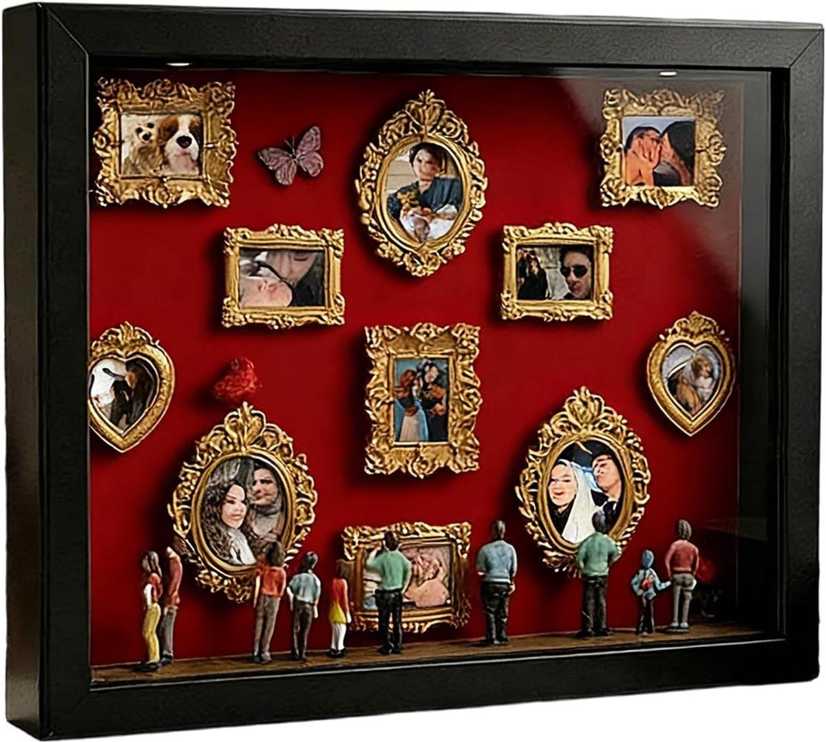 Mini Museum Fotolijst Geheugen Vitrine met Licht - 11 Lijstjes - Zwart
