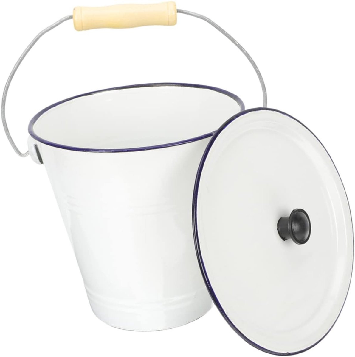 Zilverkleurige metalen emmer met deksel als decoratieve pot, 24 x 24 cm