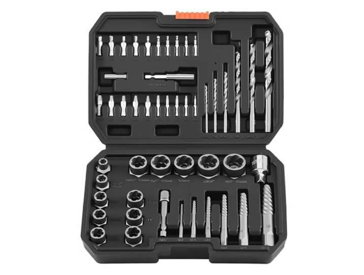 VEVOR Kit Extracteur de Vis Cassée avec Forets 49PCs\, Outils d'Extraction de Vis Dénudée et d'Écrous\, pour Retrait des Boulons Réparation Domicile Atelier\, en Acier Cr-Mo\, avec Adaptateurs et Coffret