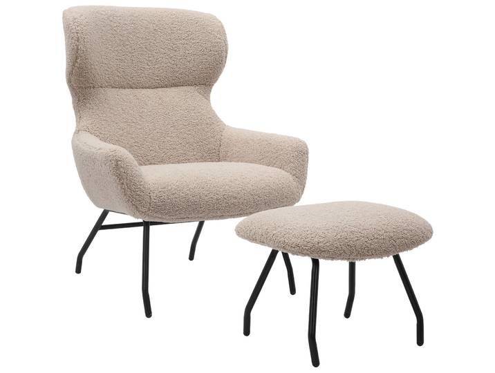 Sessel und Hocker Set Teddyfell Taupe - Material: Polyester - 71