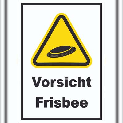 HB-Druck Vorsicht Frisbee Schild A0 Rückseite selbstklebend