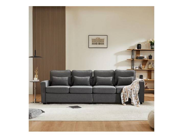 LuxusKollektion 4-Sitzer Sofa 4 Sitzer 264cm XXL Leinenstoff Dunkelgrau 4-sitzer-sofa