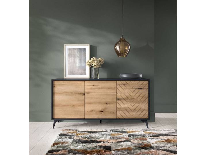 Feldmann-Wohnen Sideboard Diamond (1 St), 153cm Evoke Oak schwarz