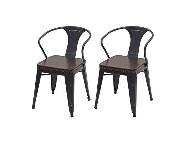 Mendler 2er-Set Esszimmerstuhl HWC-H10d Metall Industrial - schwarz-braun Stuhl, Küchenstuhl, Chesterfield, Kunstleder, Gastronomie