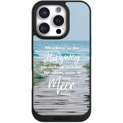 Nivocase Handyhülle für Apple iPhone 16 Pro Hülle NIVOpure Case Schwarz Statement Strand Spruch (Apple iPhone 16 Pro), Smartphone Hülle, Schwarz