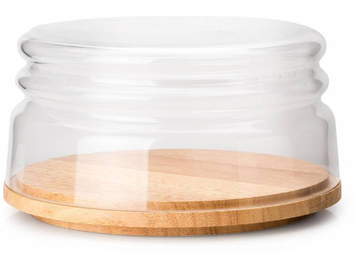 Käseglocke CONTINENTA, braun (natur, transparent), H:11cm Ø:20,5cm, Glas, Holz, Servierglocken, Käseglocke, mit Holzteller