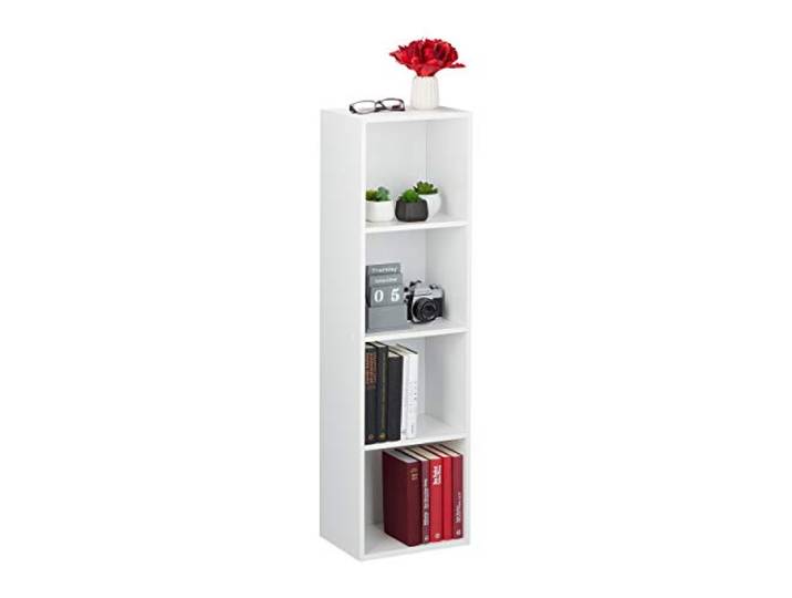 Relaxdays Etagère pour Livres\, 4 casiers\, Moderne\,Salon\, Etagère Droite élancée en PB\, HxlxP 106 x 30 x 23 cm\, Blanc