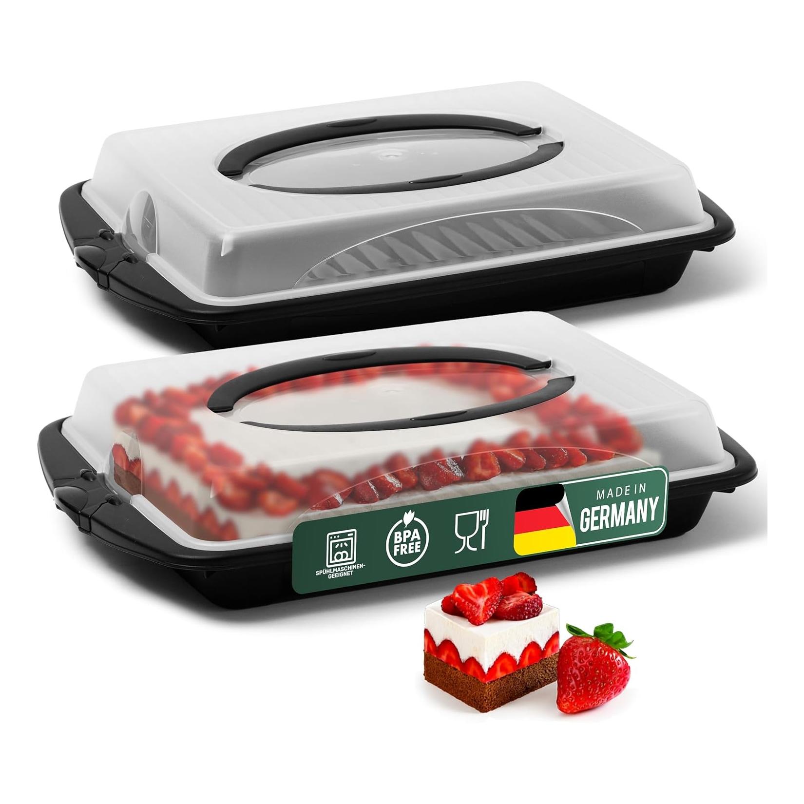 Novaliv 3er-Set Kuchen-Transportbox (Rechteckig 45 x 30 x 9 cm), Aufbewahrungsbox mit Deckel, Party-Box Container Tortentransportbox Tortenbehälter Tortenglocke, Kuchen Torten Muffins Desserts