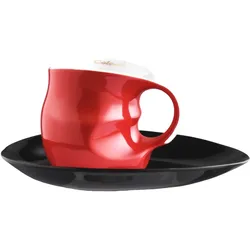 Luigi Colani Porzellan Kaffee - Cappuccino Tasse mit Untertasse color red 2 tlg.