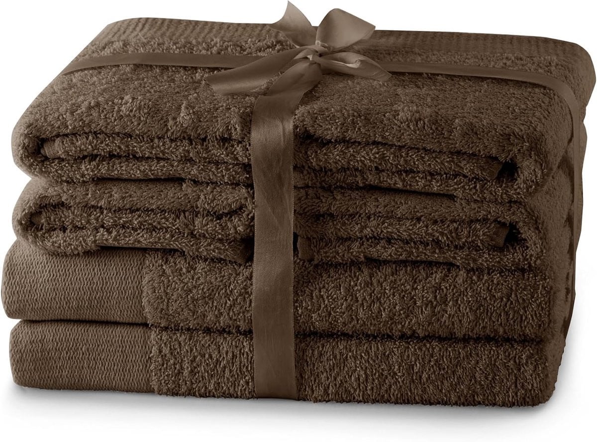 Luxe Handdoekenset Bruin 6 Delig 100% Katoen Absorberend