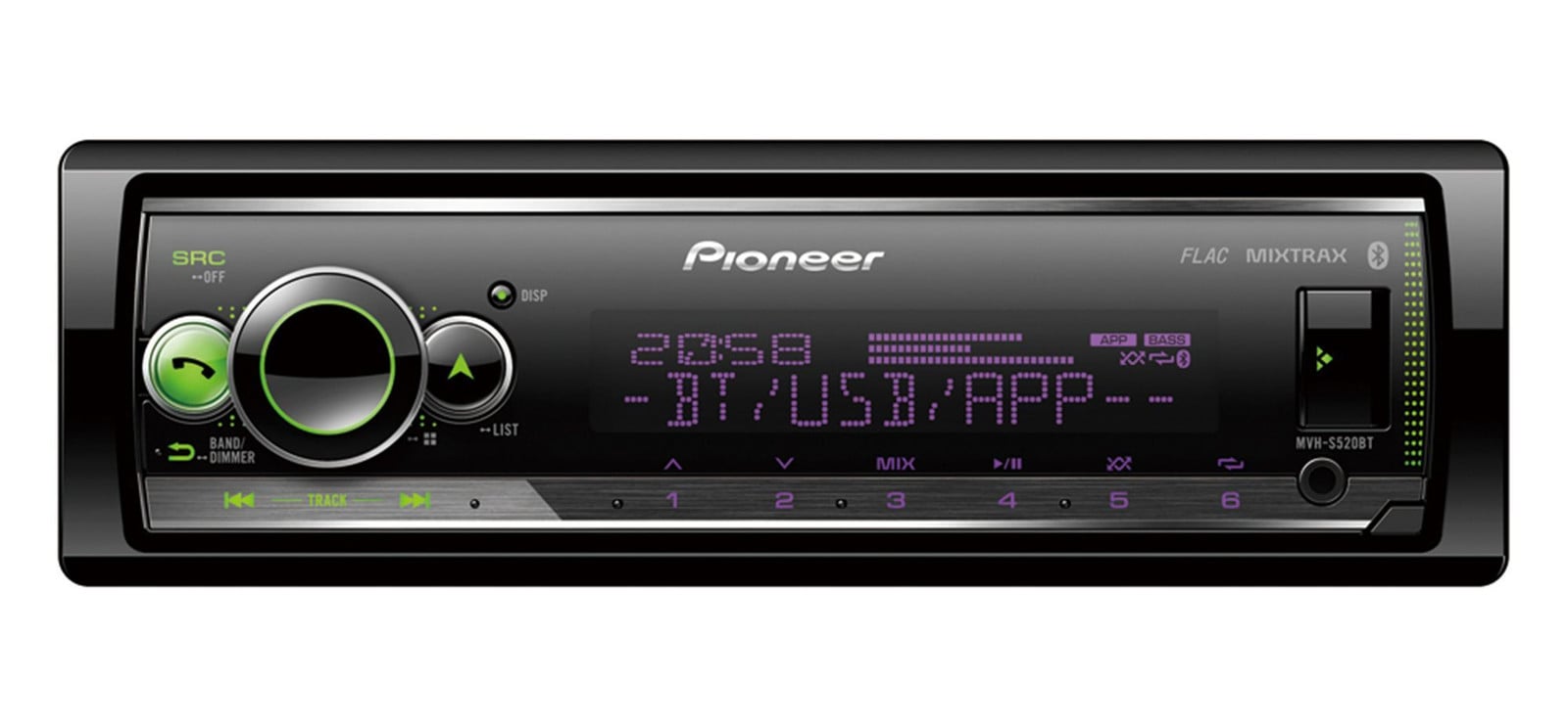 Pioneer MVH-S520BT Autoradio, zwart, 1 DIN, 200 W, 50 W
