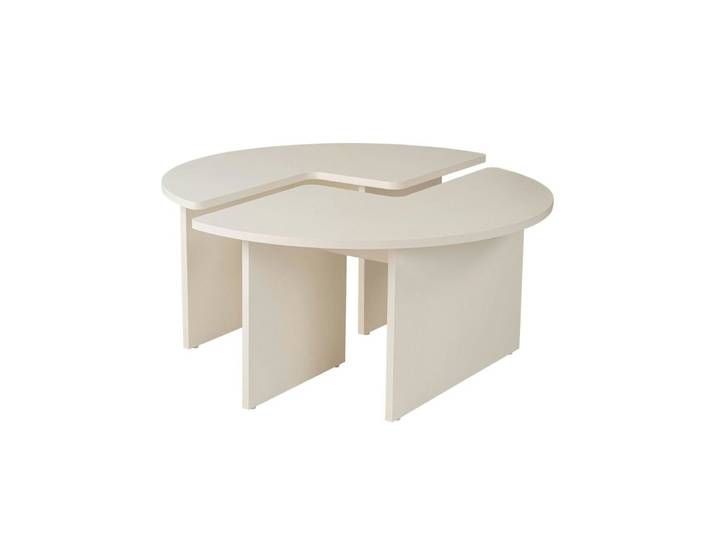 Table basse ronde design puzzle - décor bois blanc