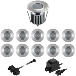 ledscom.de LED Boden-Einbauleuchten BODES für außen, warm-weiß, je 94lm/Leuchte, matt, rund, 50mm Ø, 11er Set
