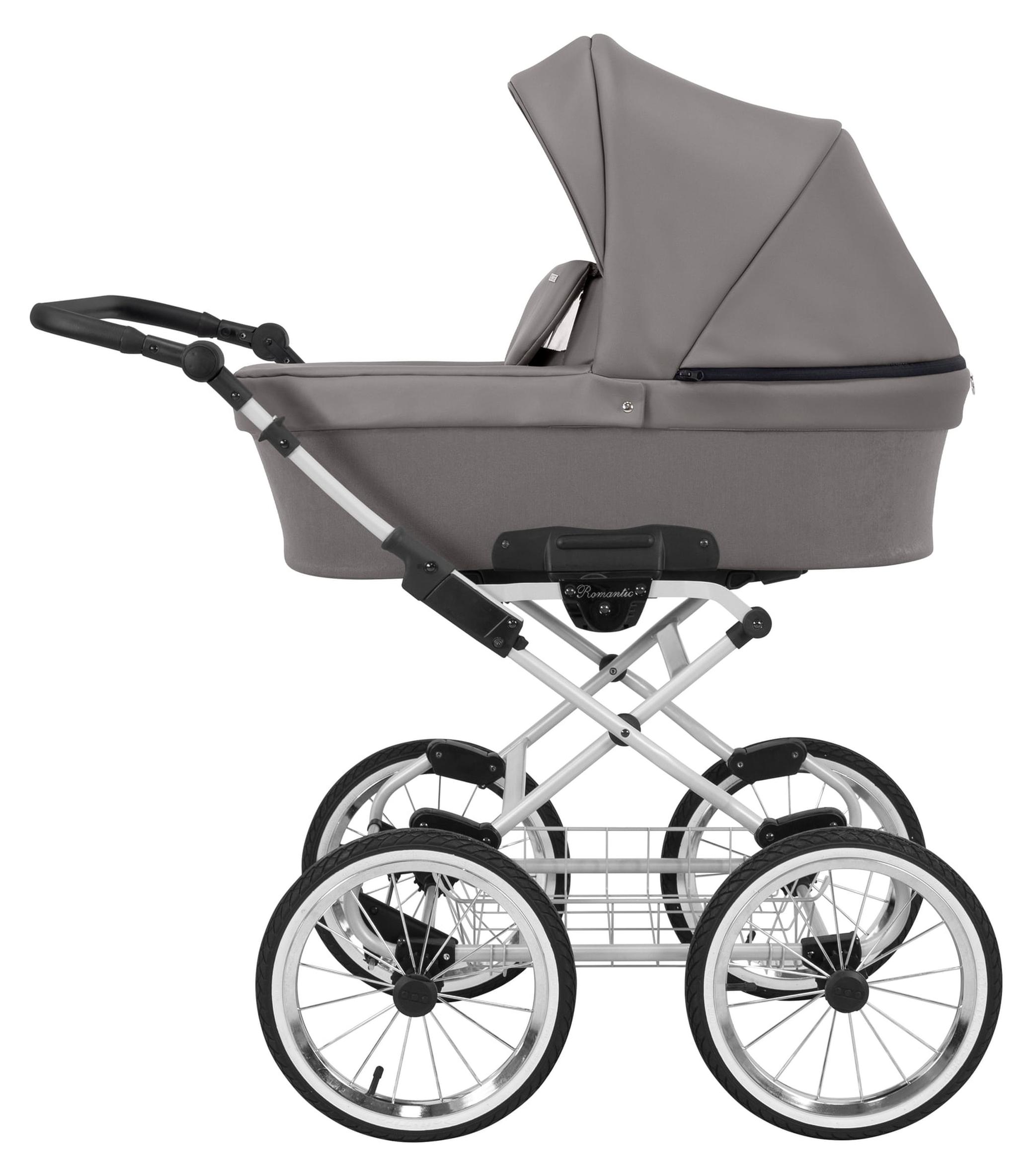 Kunert Romantic Kinderwagen mit Babywanne, silbernes Gestell, Luftreifen, Graphit