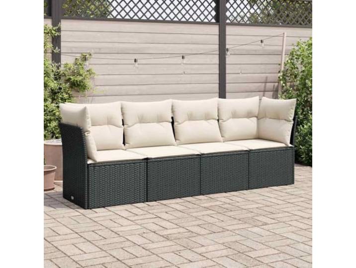 Résine tressée imperméable ensemble lounge patio 4 pièces noir Salon de jardin 4 pcs avec coussins noir résine tressée, canapé modulaire d'extérieur, ensemble lounge imperméable pour