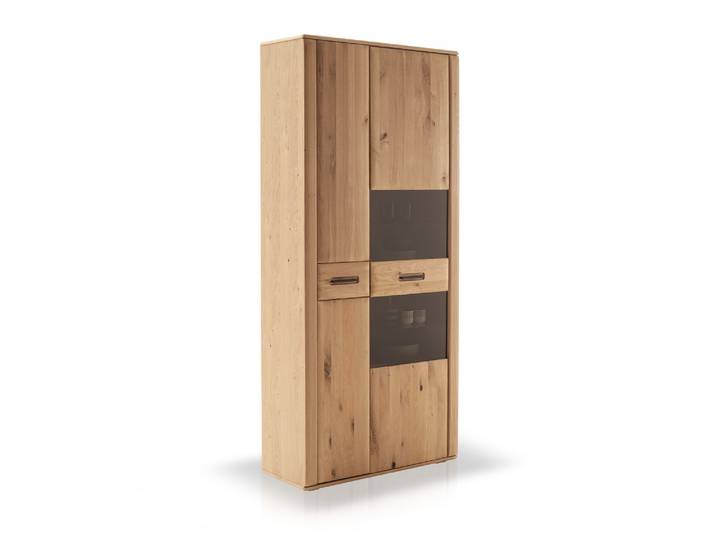 ASKARO Kombi-Vitrine, Material Teilmassiv, Balkeneiche geölt