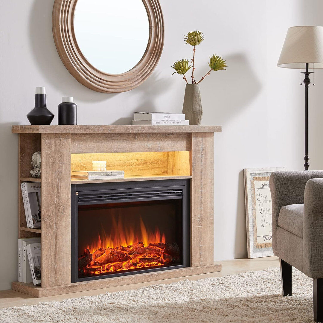 FLAMME Electric Fire and Surround, Freestanding Suite, Lipson Rustic Light Oak 88cm H x 130cm W x 28cm D