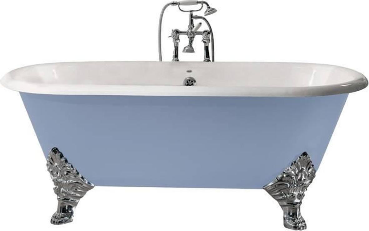 Casa Padrino Luxus Gusseisen Badewanne Hellblau / Weiß 178 cm - Gebogene freistehende Badewanne - Barock & Jugendstil Badezimmer Möbel