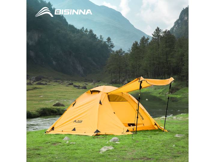 BISINNA Tente de camping 4 saisons avec jupe de neige Tente à poteau en aluminium double couche pour 2 personnes pour sac à dos extérieur pique-nique randonnée