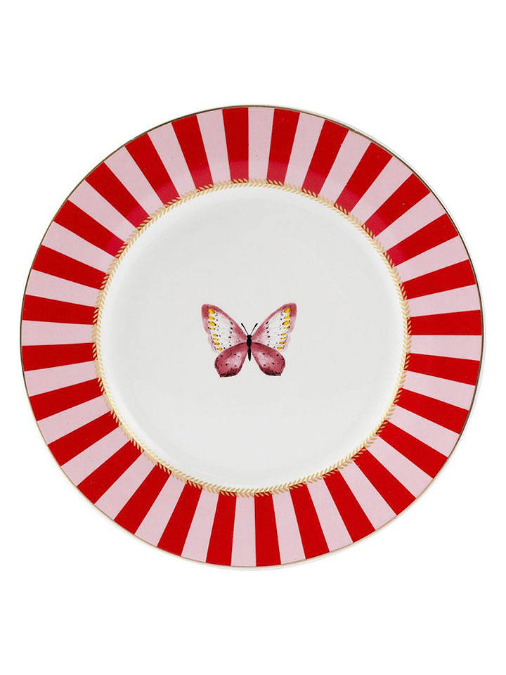 Clayre & Eef Dessertteller in Weiß/ Rot - Ø 19 cm - onesize